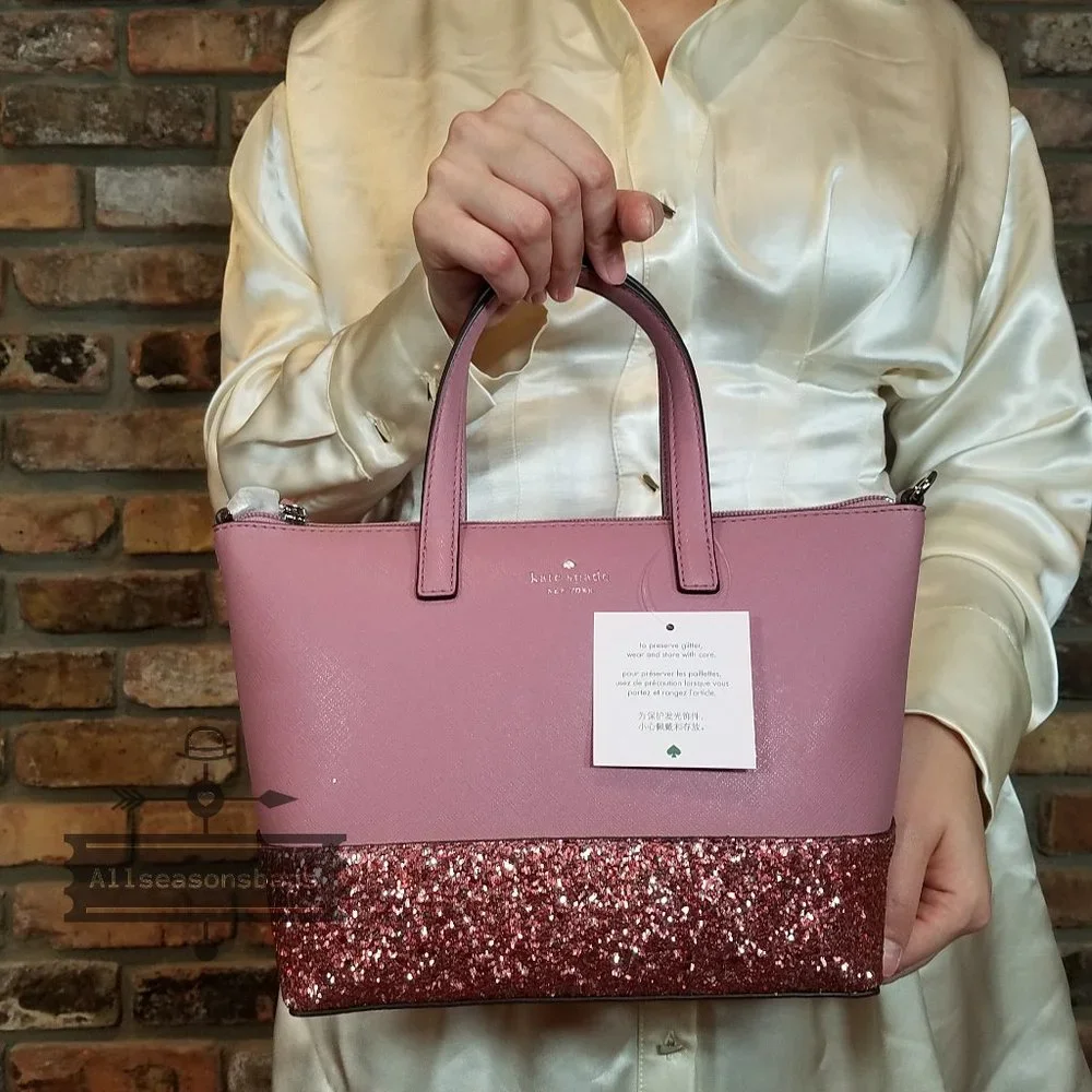 Kate Spade Greta Court Saffiano Glitter Dusty Peony Satchel Crossbody Handbag - Picture 1 of 6